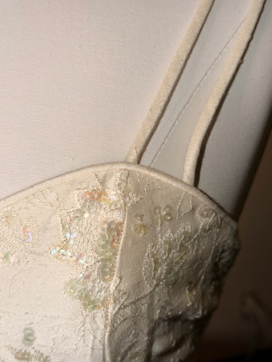 Vintage Jessica McClintock, exquisite Cream Lace & Chiffon-Strap Dress - Picture 7 of 16